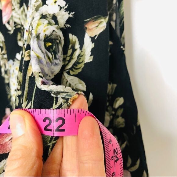 Velvet Black Floral Cold Shoulder Blouse Top - Picture 7 of 9